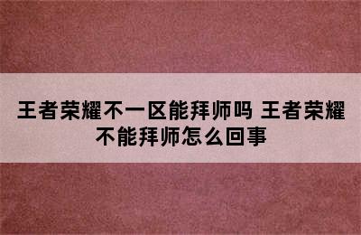 王者荣耀不一区能拜师吗 王者荣耀不能拜师怎么回事